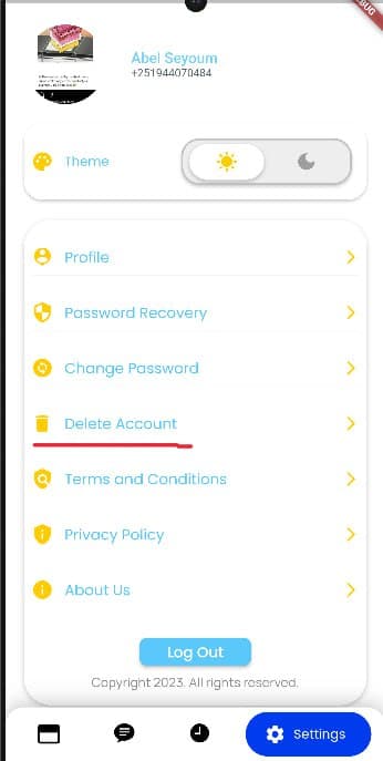 Step 2: Tap on Delete Account